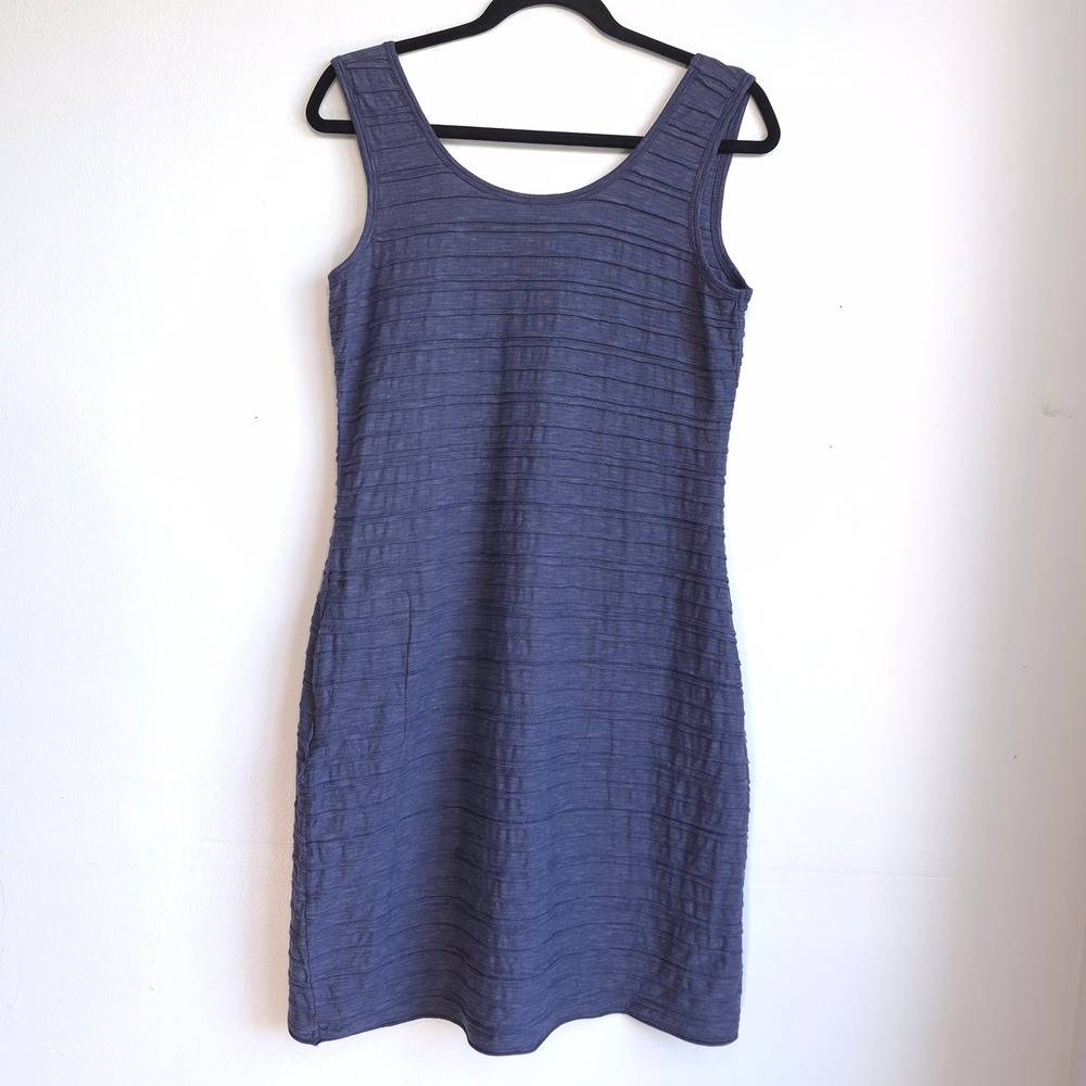 Toad&Co Dress Blue Large Organic Cotton Tencel Ribbed Knit Travel Pocket Casual